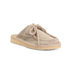 CLARKS Pale Grey Men's Made In Portugal Suede Desert Nomad Mules
